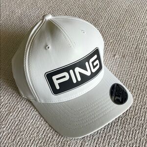 PING White Baseball-Style Golf Cap with Black Logo Patch